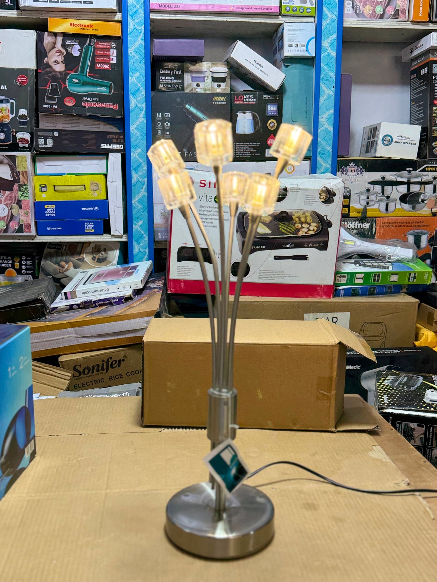 6-Head Decorative Table Lamp with Crystal Glass Shades