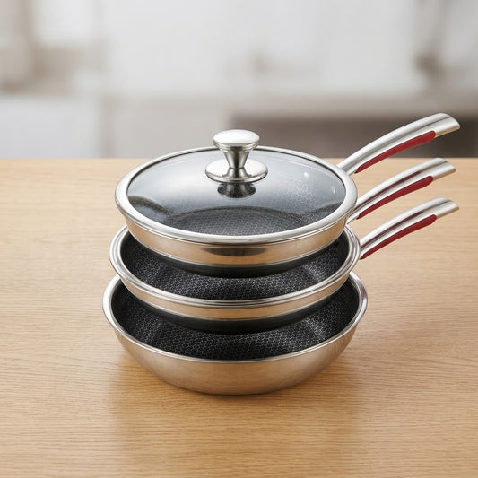 Stainless Steel Honeycomb Non-Stick Frying Pan - 26cm, 28cm, 30cm