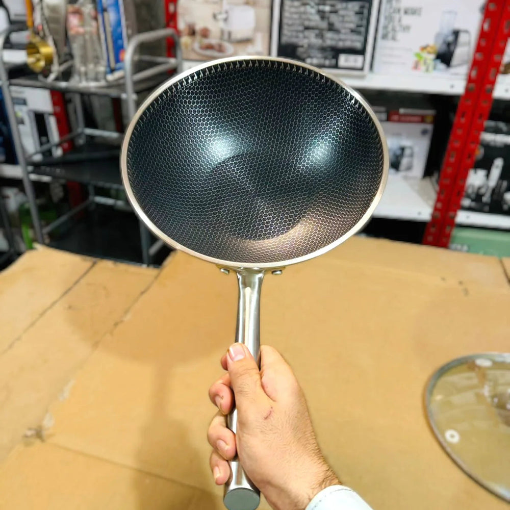 Laser Stainless Steel HoneyComb Wok/Pan 30cm