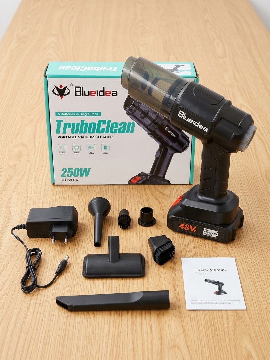 Blueidea TruboClean Portable Cordless Vacuum Cleaner 250W - Rechargeable with 6 Attachments