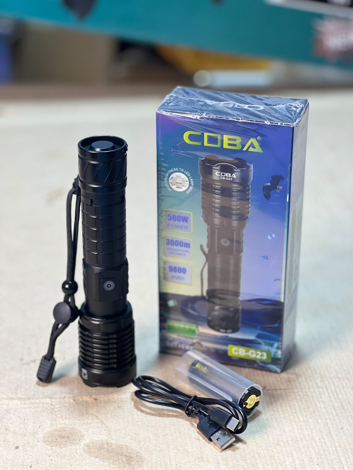 COBA Powerful LED Flashlight CB-G23 - 9800mAh, USB-C Rechargeable, 3000m Range