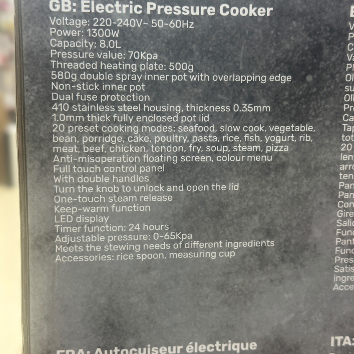 DSP X2000 Pro Electric Pressure Cooker - 8.0L, 1300W, 20 Preset Modes, Full Touch Control