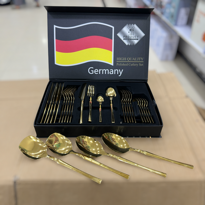 Germany High Quality Polished Cutlery Set - Stainless Steel Gold Flatware