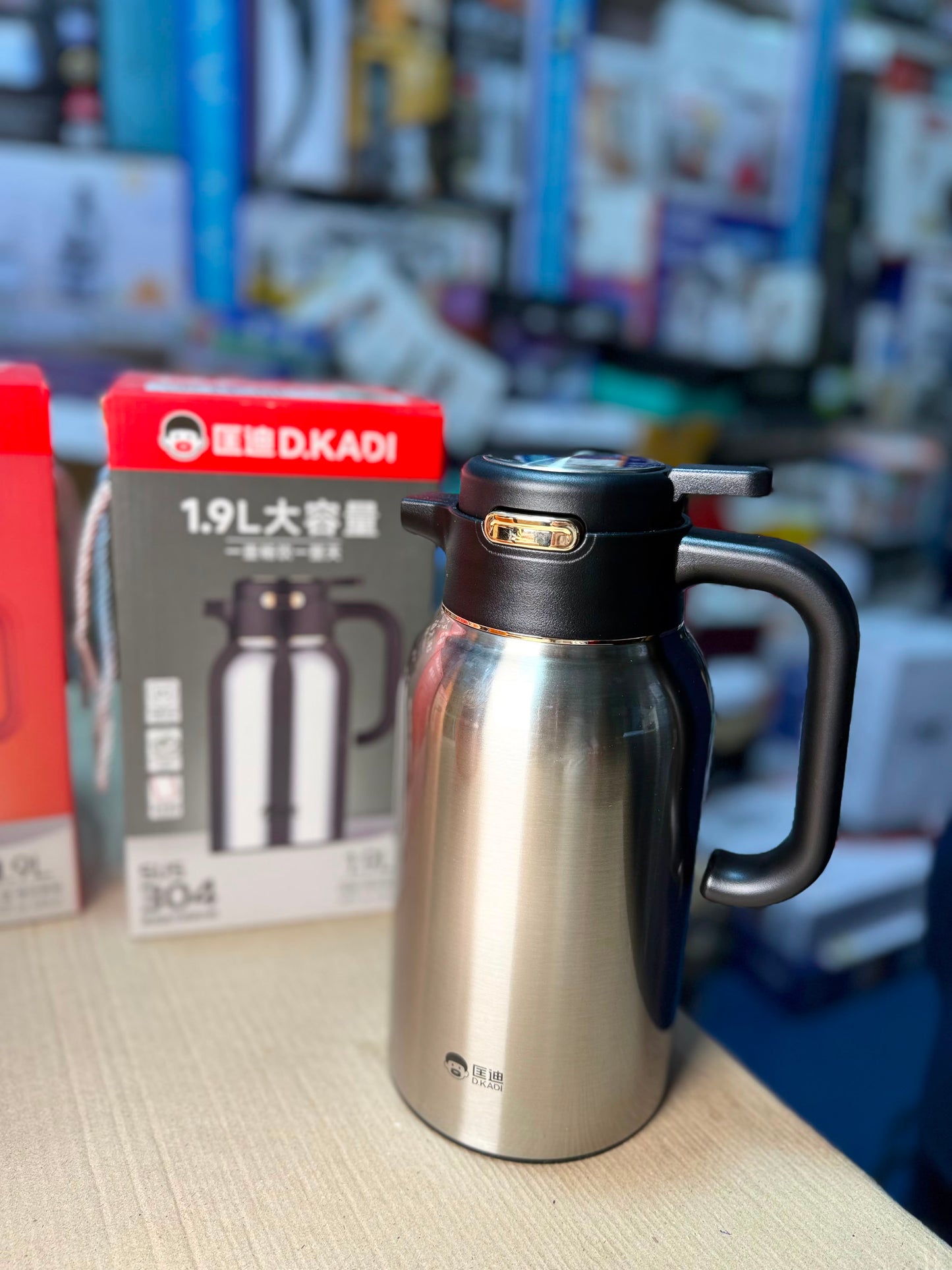 D.KADI 1.9L Vacuum Insulated Thermos Flask | SUS 304 Stainless Steel Tea & Coffee Carafe | 24 Hours Hot, 12 Hours Cold | Orange, Red & Silver