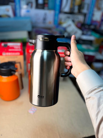 D.KADI 1.9L Vacuum Insulated Thermos Flask | SUS 304 Stainless Steel Tea & Coffee Carafe | 24 Hours Hot, 12 Hours Cold | Orange, Red & Silver
