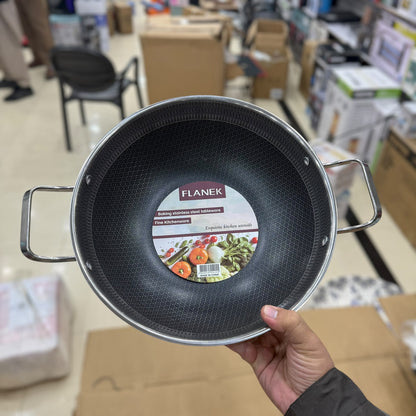 Stainless Steel Honeycomb Non-Stick Wok Pan with Lid - 32cm, 34cm, 36cm