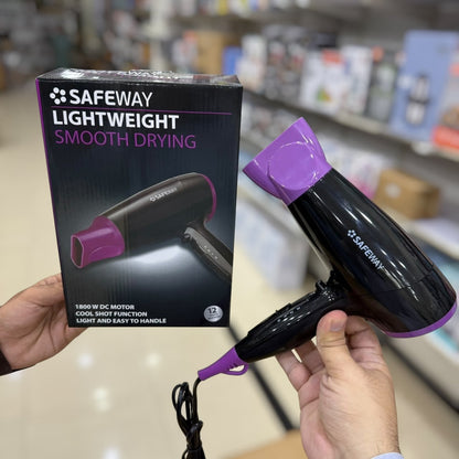 Safeway Lightweight Hair Dryer - Smooth Drying, 1800W DC Motor