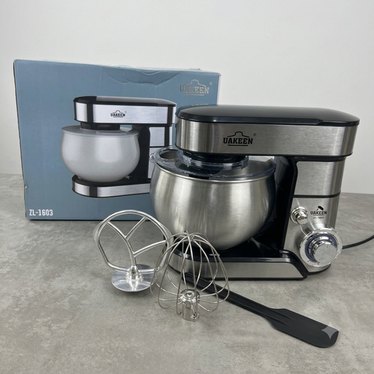 UAKEEN 5.5L Stainless Steel Stand Mixer | 1600W Professional Dough Kneader & Egg Whisk (Model ZL-1603)