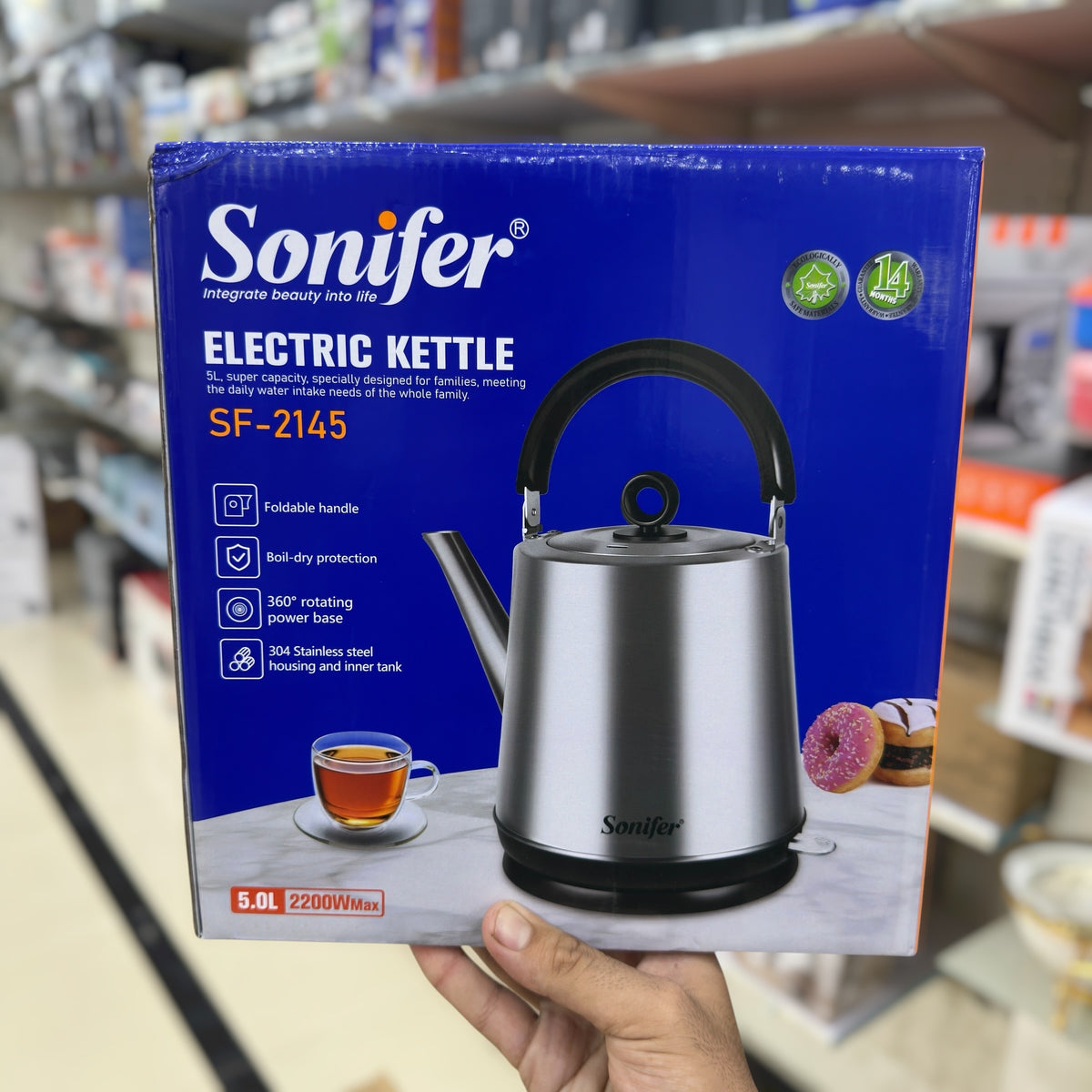 Sonifer Electric Kettle SF-2145 - 5.0L Capacity, 2200W, Stainless Steel