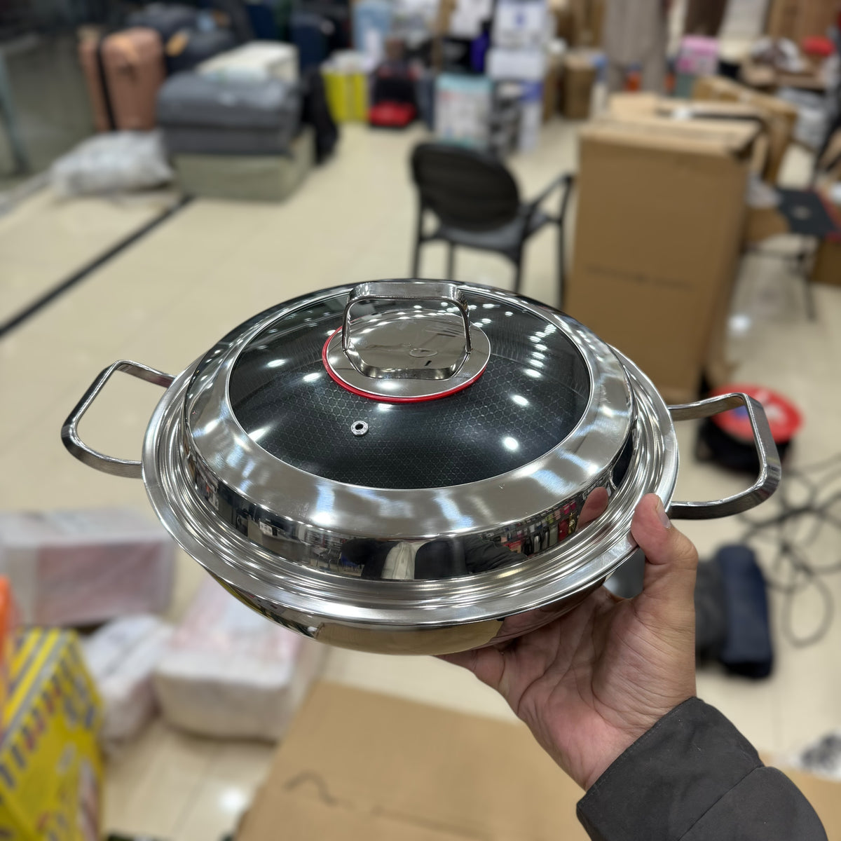 Stainless Steel Honeycomb Non-Stick Wok Pan with Lid - 32cm, 34cm, 36cm