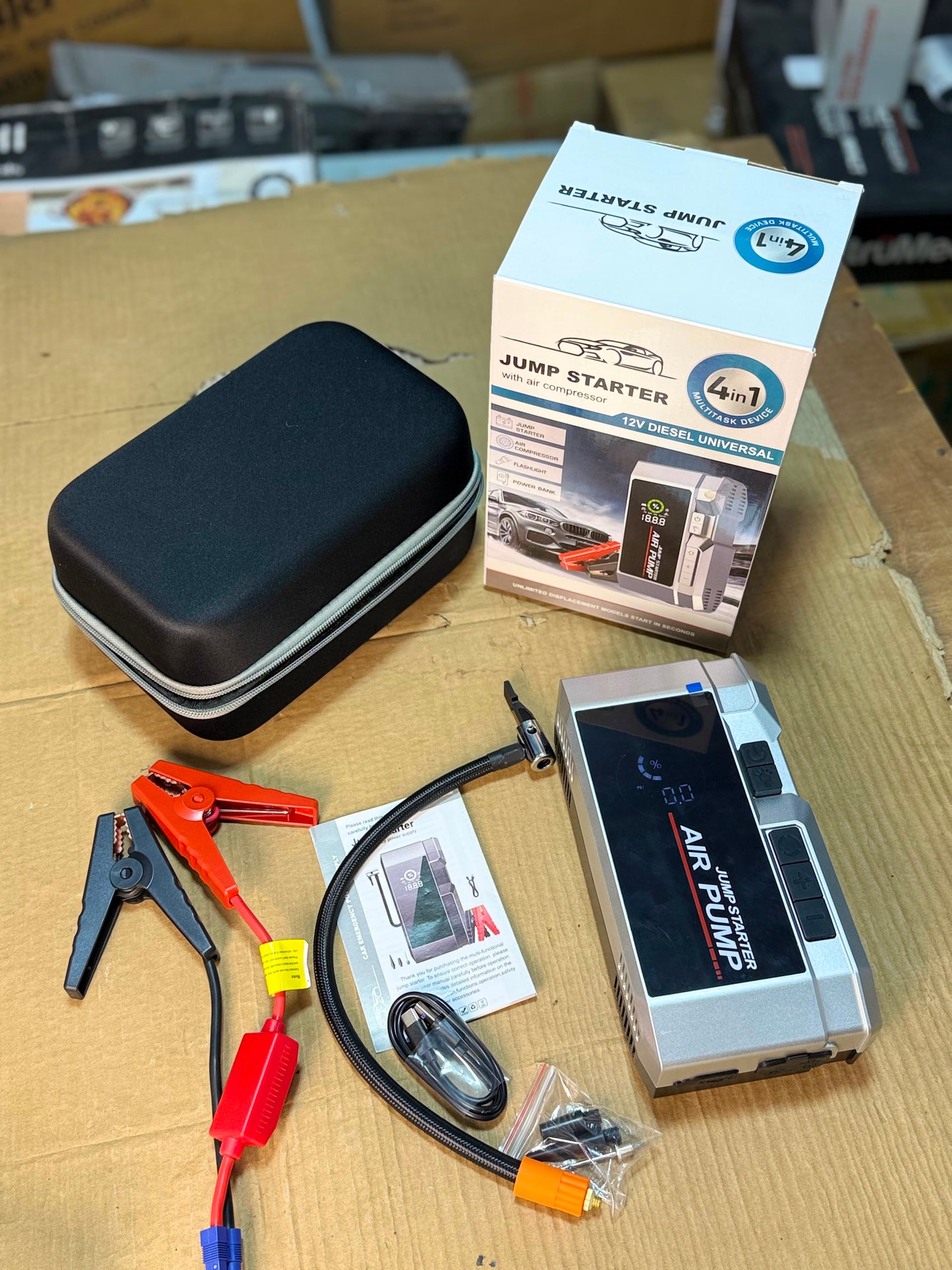 4-in-1 Jump Starter with Air Compressor 12V Diesel Universal