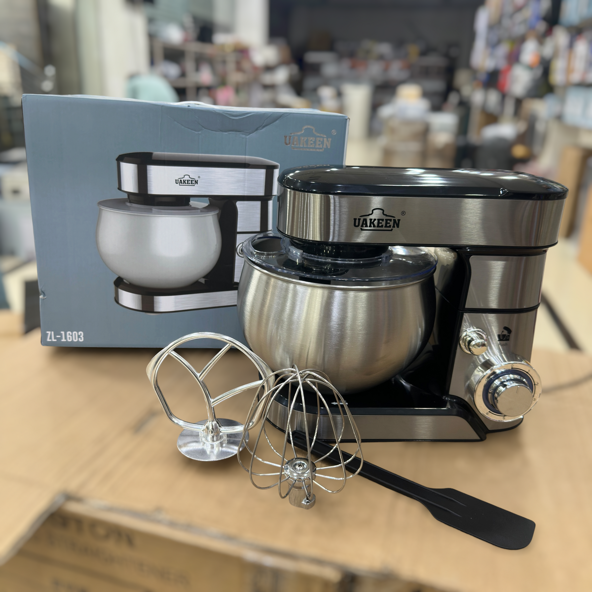 UAKEEN 5.5L Stainless Steel Stand Mixer | 1600W Professional Dough Kneader & Egg Whisk (Model ZL-1603)