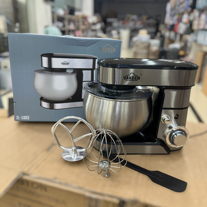 UAKEEN 5.5L Stainless Steel Stand Mixer | 1600W Professional Dough Kneader & Egg Whisk (Model ZL-1603)