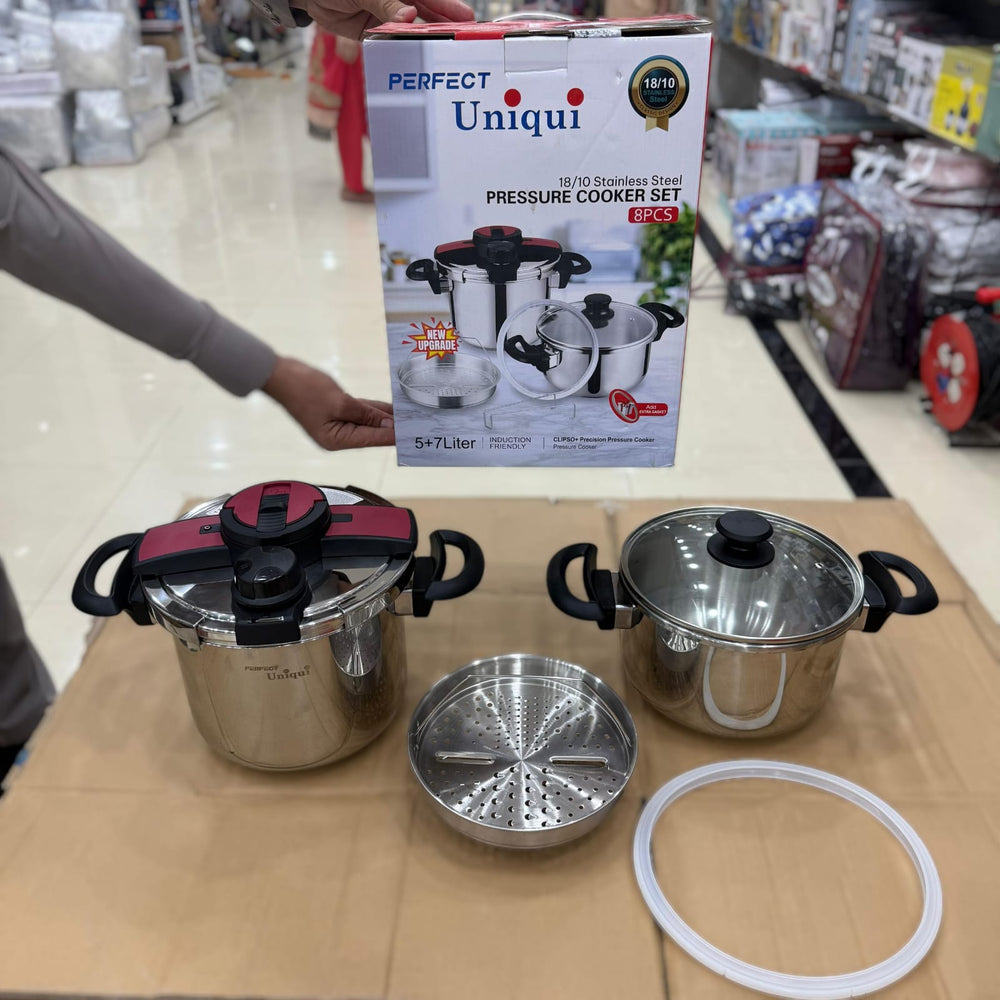 Uniqui 8pcs 5+7L Steel Pressure Cooker Set