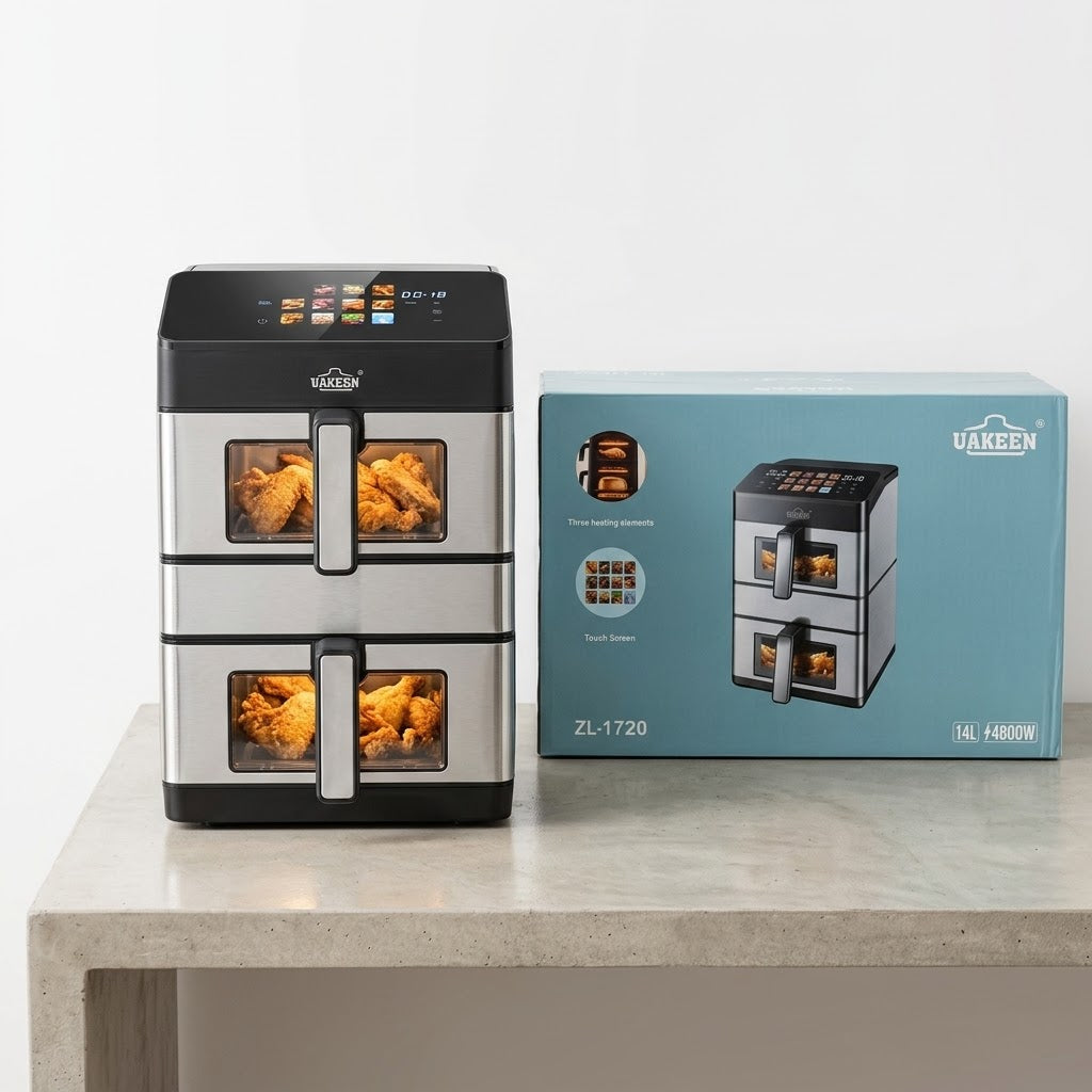 UAKEEN 14L Smart Dual-Basket Air Fryer | 4800W Heavy-Duty Multi-Cooker with Touch Screen (Model ZL-1720)