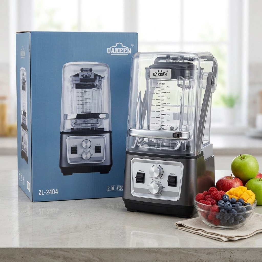 UAKEEN 2.0L Commercial Soundproof Blender | 2000W Heavy Duty Ice Crusher & Smoothie Maker (Model ZL-2404)