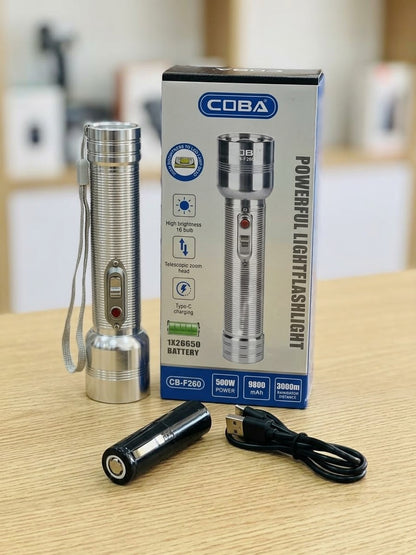 COBA Powerful LED Flashlight CB-F260 - 9800mAh, Type-C Rechargeable, 3000m Range