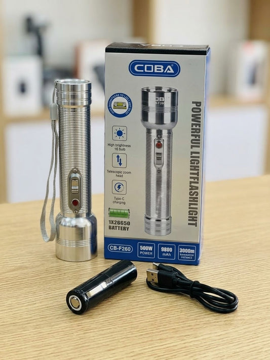 COBA Powerful LED Flashlight CB-F260 - 9800mAh, Type-C Rechargeable, 3000m Range