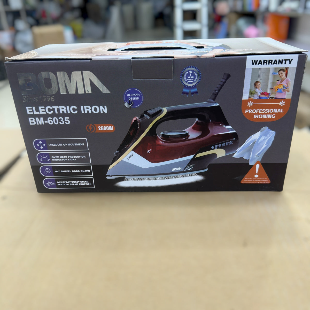 BOMA BM-6035 Electric Steam Iron - 2600W, Dry/Spray/Burst/Vertical Steam Function