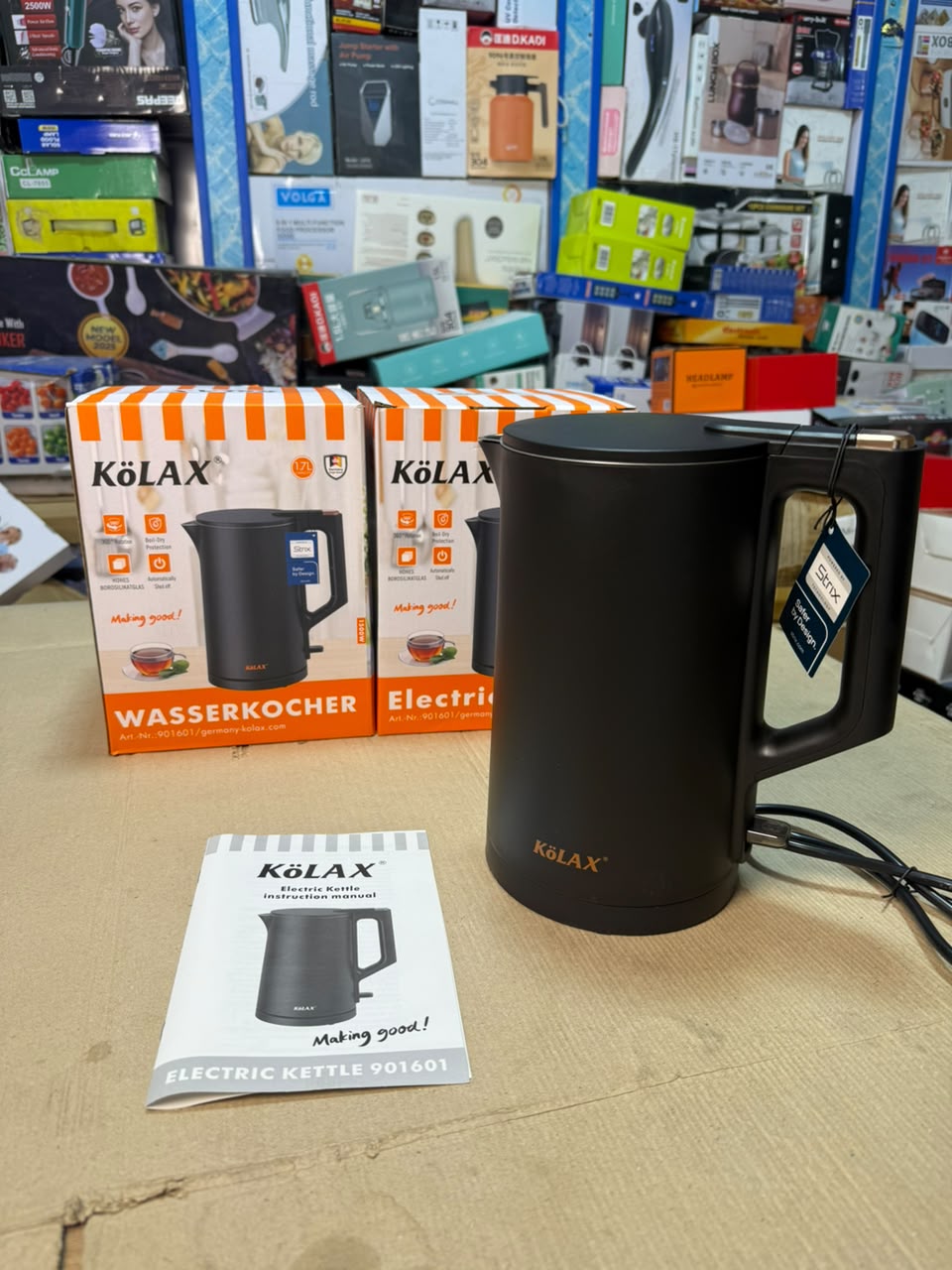 KOLAX Electric Kettle 901601 - Double-Wall Matte Black, Auto Shut-Off