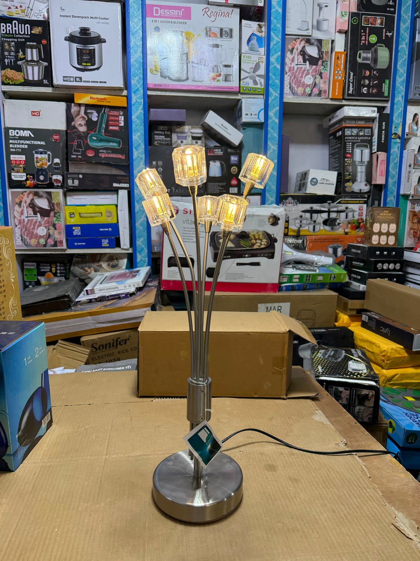 6-Head Decorative Table Lamp with Crystal Glass Shades