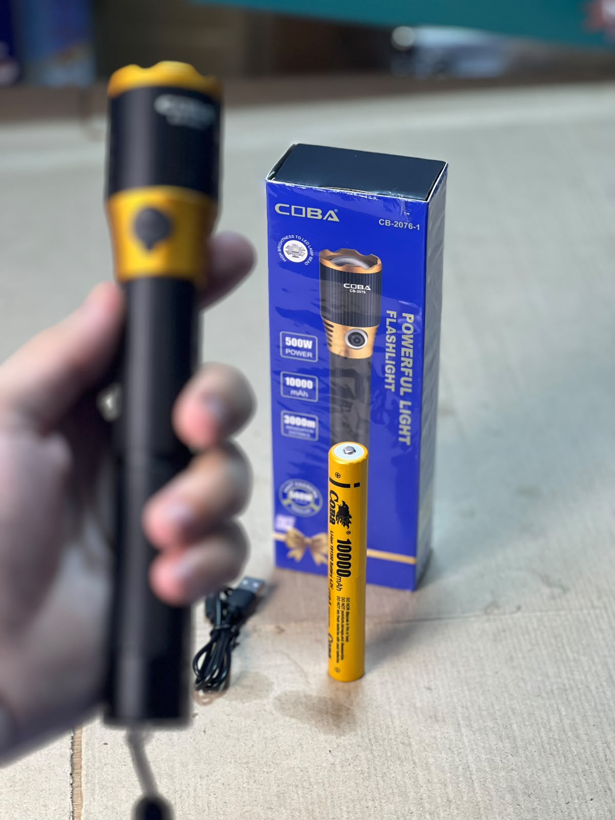 COBA Powerful LED Flashlight CB-2076-1 - 10000mAh, Type-C Rechargeable, 3000m Range