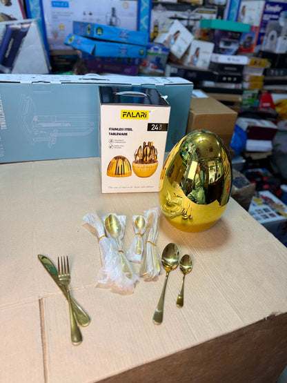 FALARI 24pcs Gold Stainless Steel Tableware Set