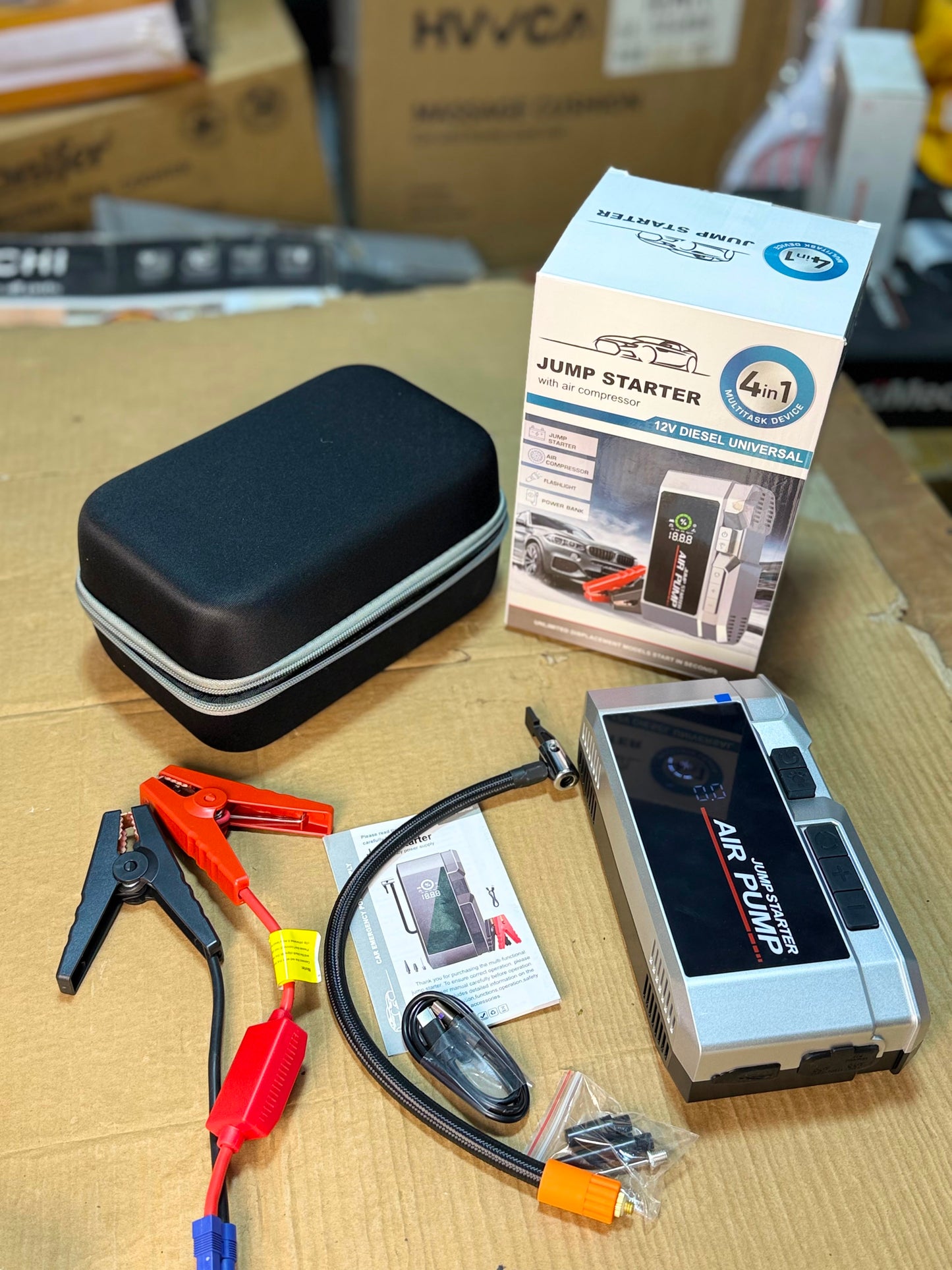 4-in-1 Jump Starter with Air Compressor 12V Diesel Universal