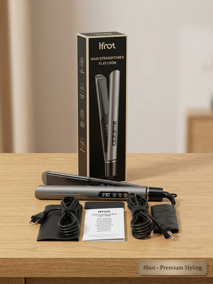 Digital Display Hair Straightener Flat Iron - Adjustable Temperature, Slim Metallic Body