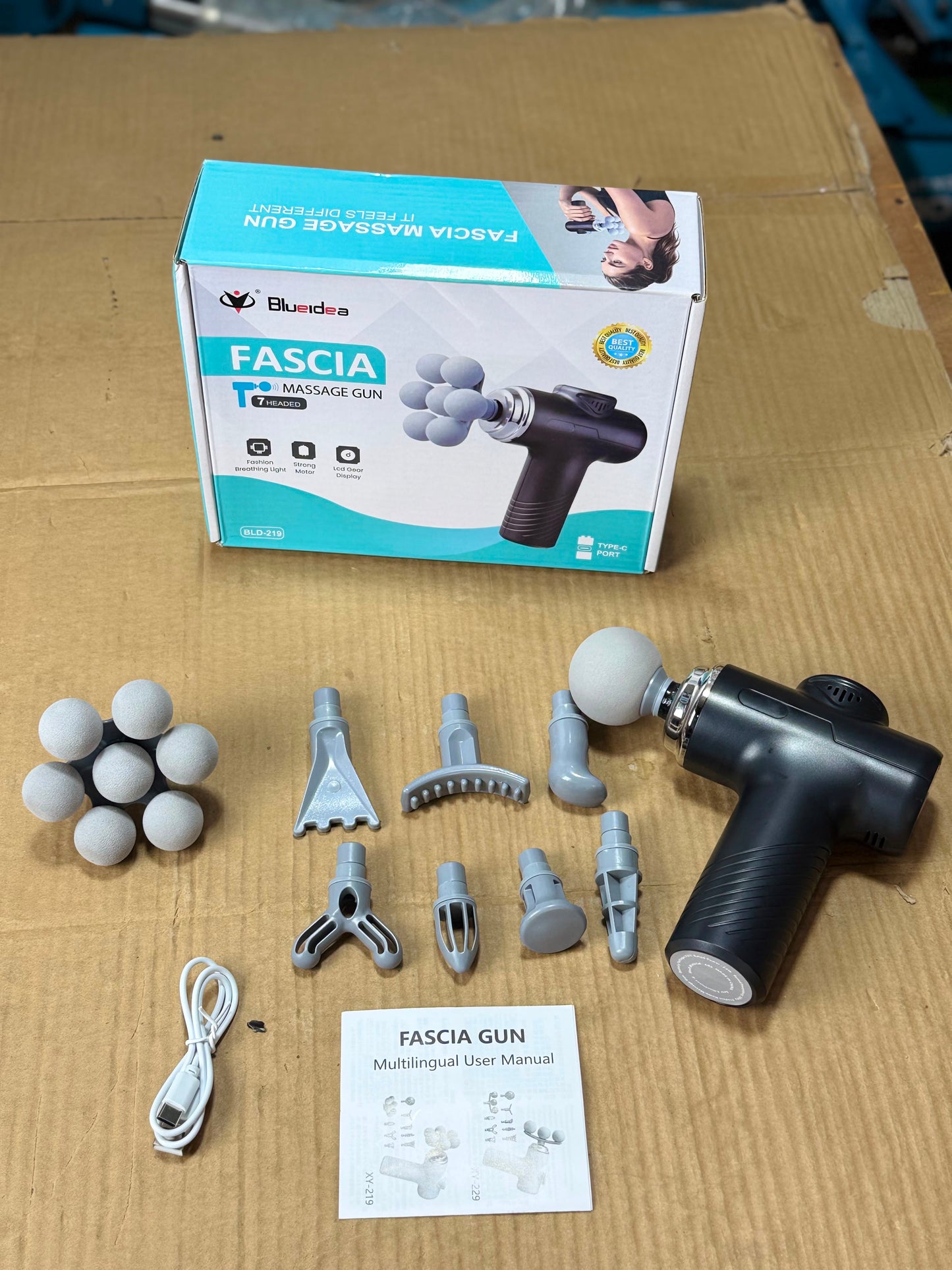 Blueidea 7-Headed Fascia Massage Gun – Professional Deep Tissue Muscle Massager