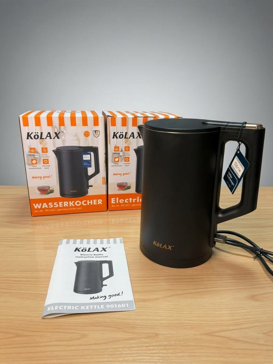 KOLAX Electric Kettle 901601 - Double-Wall Matte Black, Auto Shut-Off