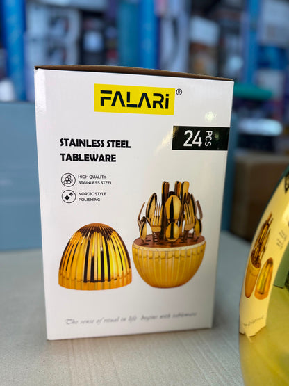 FALARI 24pcs Gold Stainless Steel Tableware Set