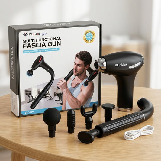 Blueidea Multi-Functional Fascia Gun BLD-669 - Massage Gun with 4 Heads & Long Handle