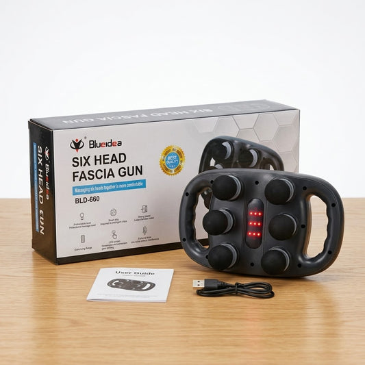 Blueidea Six Head Fascia Gun BLD-660 - Dual Handle USB Rechargeable Massager