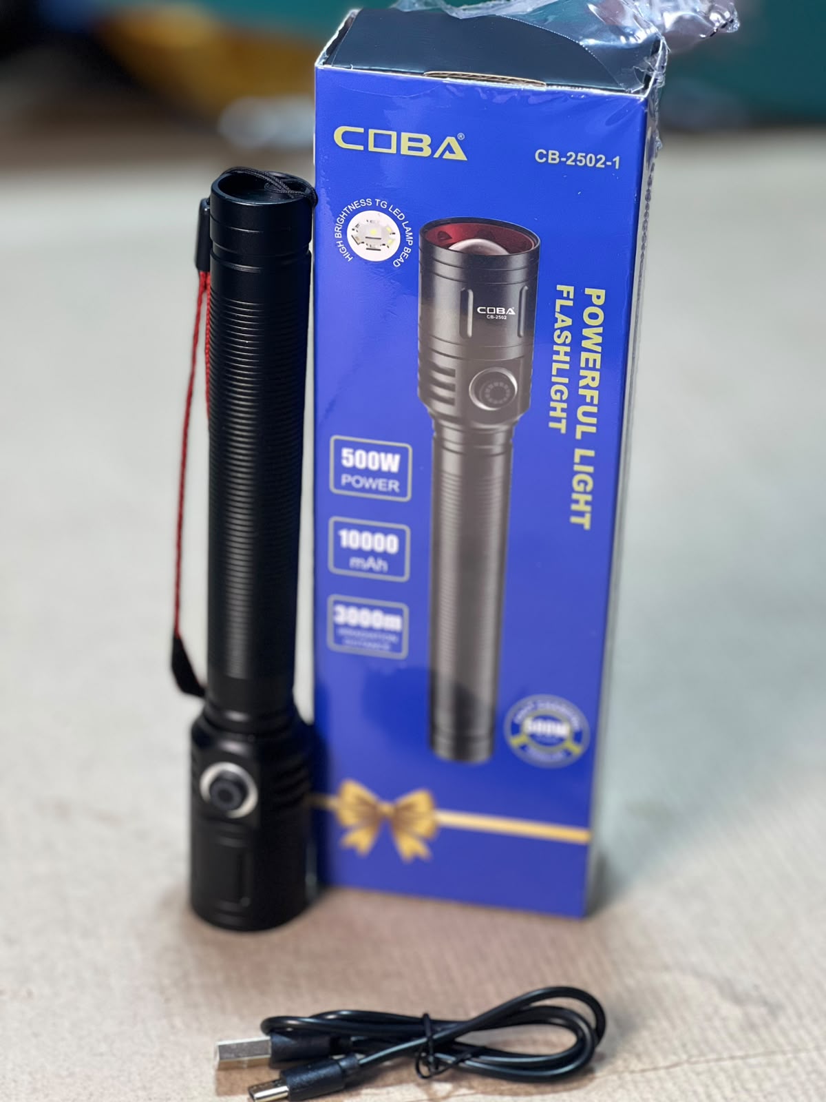 COBA Powerful LED Flashlight CB-2502-1 - 10000mAh, Type-C Rechargeable, 3000m Range