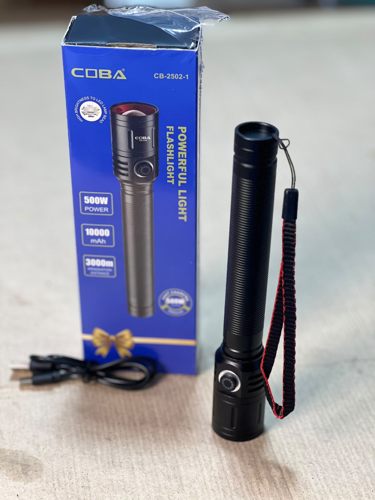 COBA Powerful LED Flashlight CB-2502-1 - 10000mAh, Type-C Rechargeable, 3000m Range