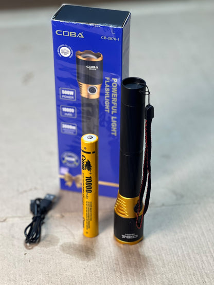 COBA Powerful LED Flashlight CB-2076-1 - 10000mAh, Type-C Rechargeable, 3000m Range