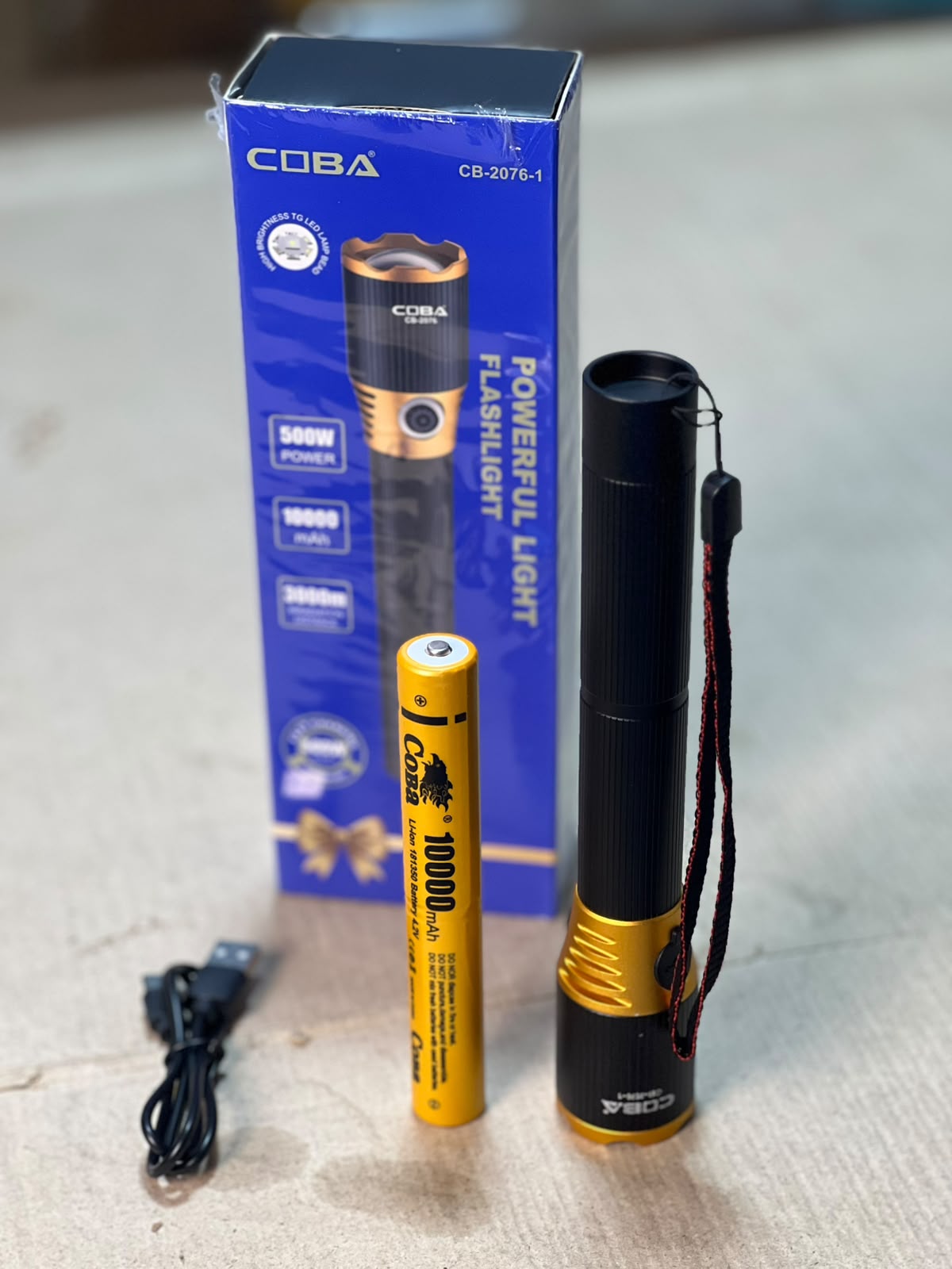 COBA Powerful LED Flashlight CB-2076-1 - 10000mAh, Type-C Rechargeable, 3000m Range