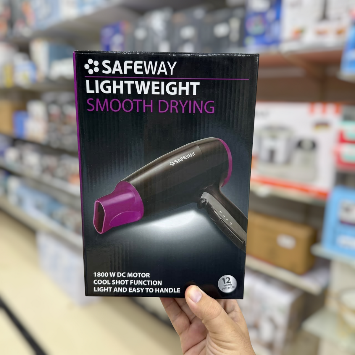 Safeway Lightweight Hair Dryer - Smooth Drying, 1800W DC Motor