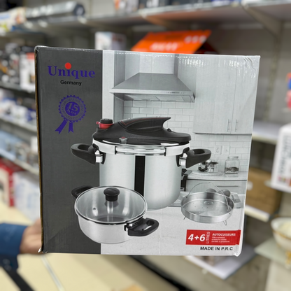 Unique Germany Pressure Cooker Set (4+6) - Stainless Steel with Casserole &amp; Steamer