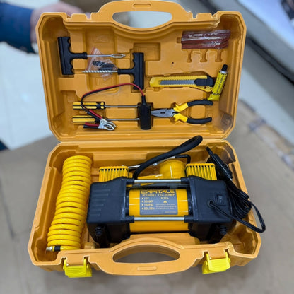 Heavy Duty 12V Dual-Cylinder Car Air Compressor with Tyre Repair Kit & Carry Case
