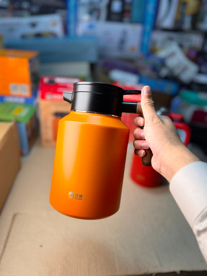 D.KADI 1.9L Vacuum Insulated Thermos Flask | SUS 304 Stainless Steel Tea & Coffee Carafe | 24 Hours Hot, 12 Hours Cold | Orange, Red & Silver