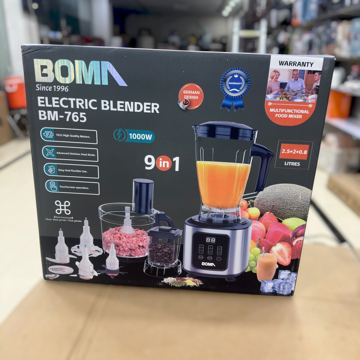 BOMA BM-765 Electric Blender - 9-in-1, 1000W, Touchscreen, Multi-Function Food Mixer