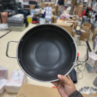 Stainless Steel Honeycomb Non-Stick Wok Pan with Lid - 32cm, 34cm, 36cm