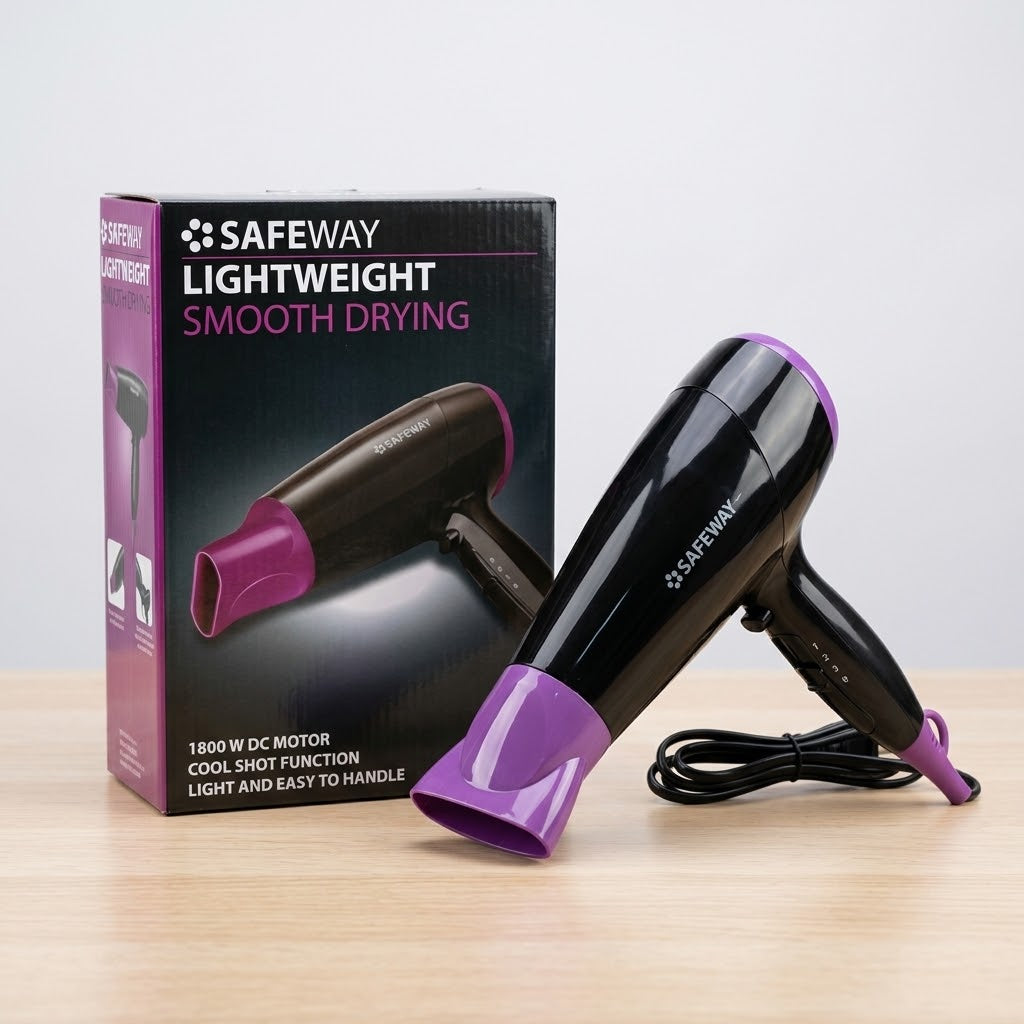 Safeway Lightweight Hair Dryer - Smooth Drying, 1800W DC Motor