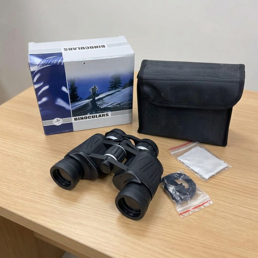 High Quality Binoculars - Black Rubber Body with Carry Pouch, Neck Strap & Cleaning Cloth