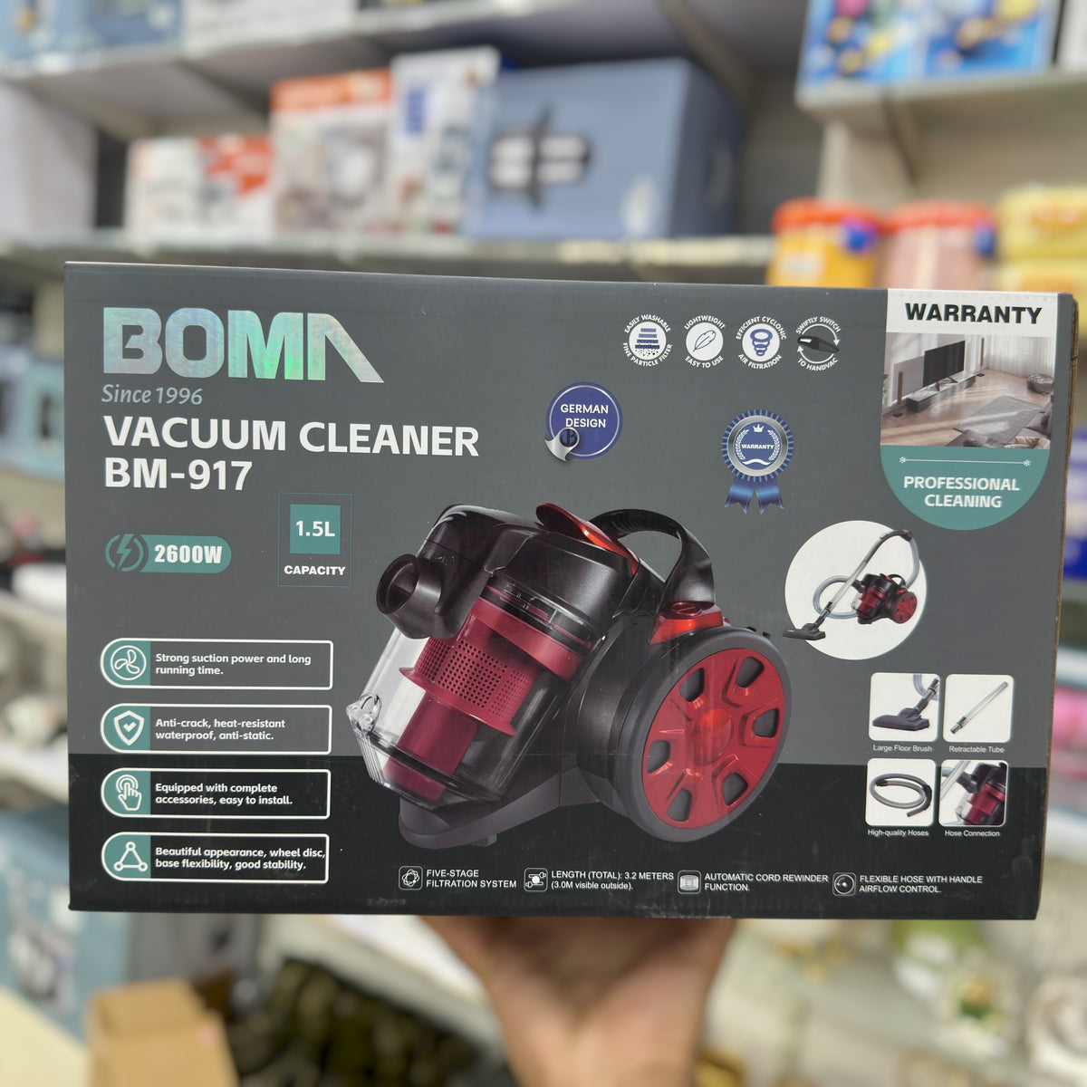 BOMA BM-917 Vacuum Cleaner - 2600W, 1.5L, Five-Stage Filtration