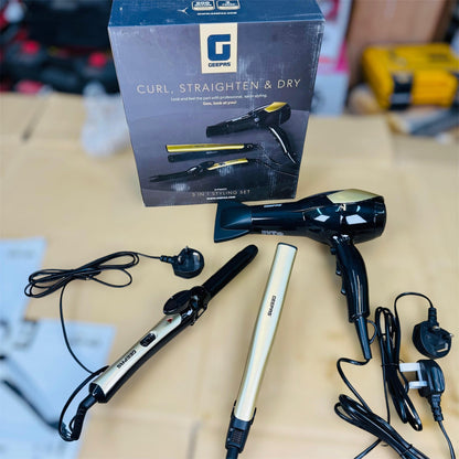 3-in-1 Hair Dryer Curler & Straightener Combo Set Styling Kit 86055