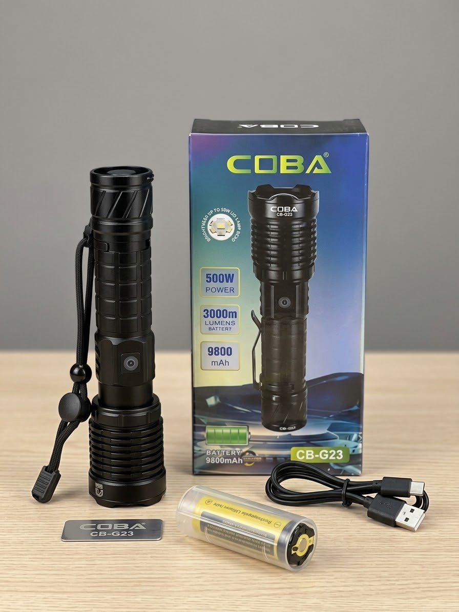 COBA Powerful LED Flashlight CB-G23 - 9800mAh, USB-C Rechargeable, 3000m Range