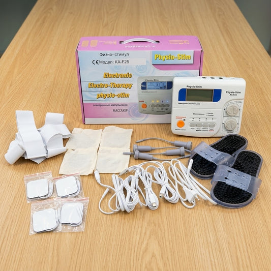 Physio-Stim KA-F25 Electronic Pulse Massager Kit - LCD Display with Pads, Slippers & Probes